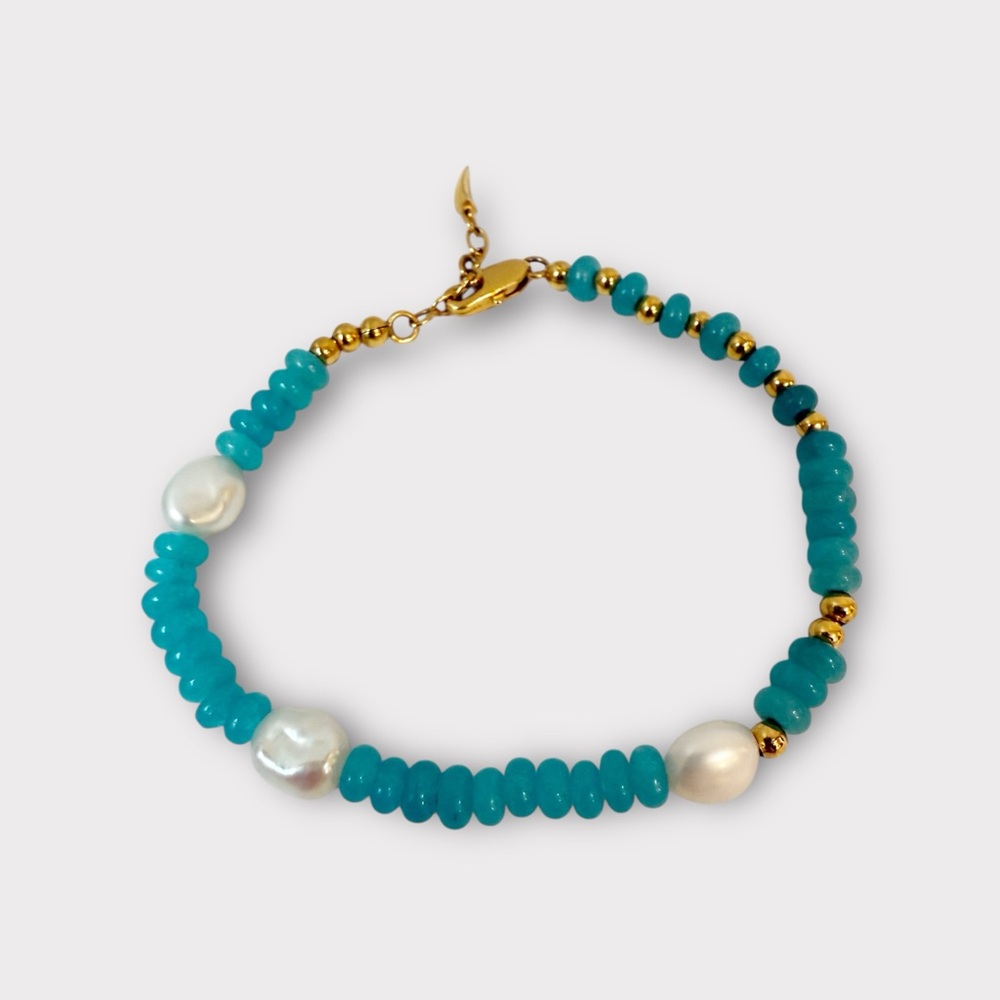 Missoma Pearl and Amazonite Gold Beaded Bracelet